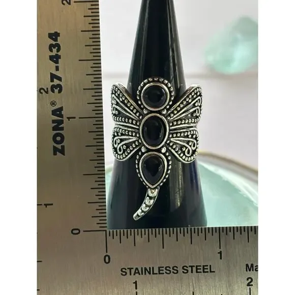 925 Sterling Black Onyx Dragonfly Ring - Picture 5 of 6